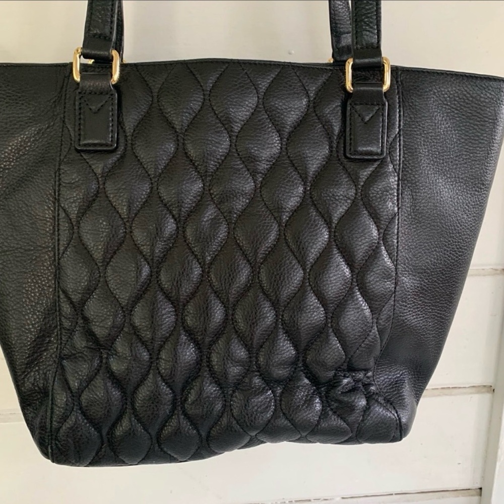 Vera Bradley Black Quilted Leather Tote with Gold Hardware - Picture 2 of 12